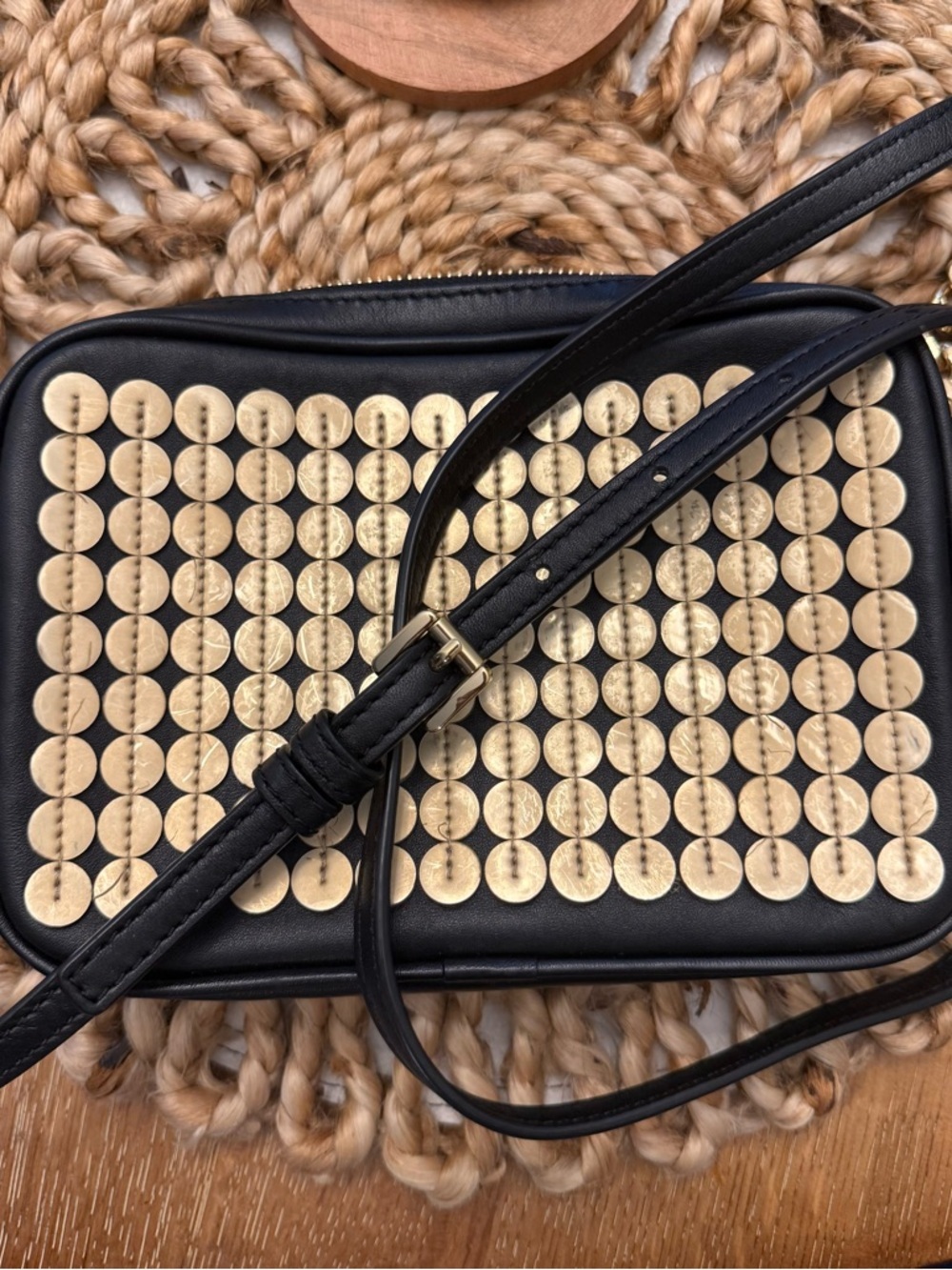 Michael Kors Black Crossbody Bag with Gold Stud Discs - Picture 3 of 5